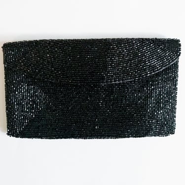 60s Black Beaded Clutch Evening Handbag 