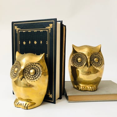 Vintage Brass Owl Bookends 