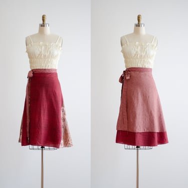 silk wrap skirt y2k vintage red pink reversible boho hippie skirt 