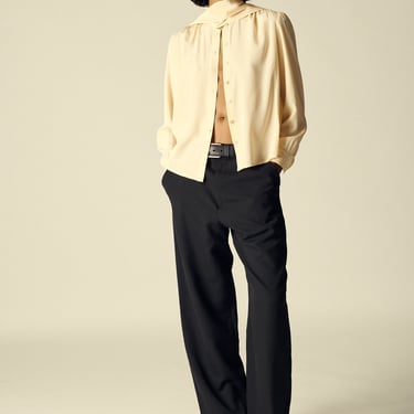 Cream Silk Tie Blouse