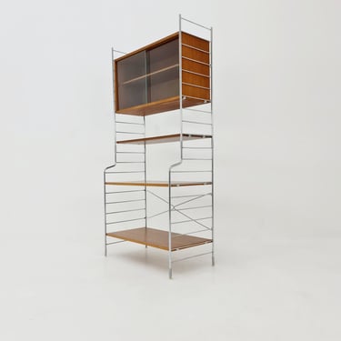 Free standing String shelf system, bookcase with cabinet teak by WHB Germany, 1950s 