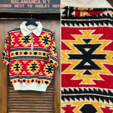 Vintage 1950’s Pullover “Van Heusen” Terrycloth Tiki Southwest Shirt, 50’s Rockabilly, 50’s Gaucho Shirt, Vintage Clothing 