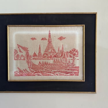 1960s Vintage Thailand Thai Temple Rubbings Red - Free Shipping 