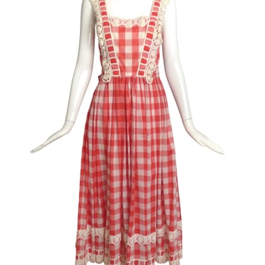 BOB MACKIE &amp; RAY AGHAYAN-1970s Red &amp; Ivory Gingham Dress, Size-2