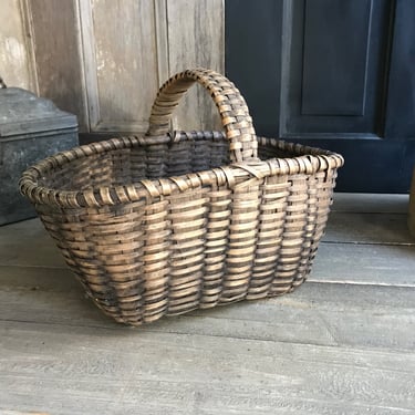 Antique Rustic Basket, Willow Flower Market Garden Basket, European Farmhouse, With Damages 