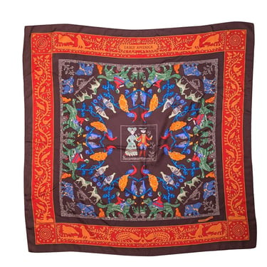 Hermes - Brown, Orange, & Multi Color Mr. & Mrs. Washington Animal Scarf