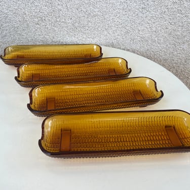 Vintage Set 4 Corn On The Cob Holders Amber Glass By Indiana Glass Co. size 8.5” 
