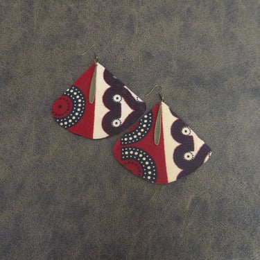 Large African print earrings, Ankara and wooden earrings, bold statement earrings, Afrocentric earrings, huge earrings, batik earrings red 