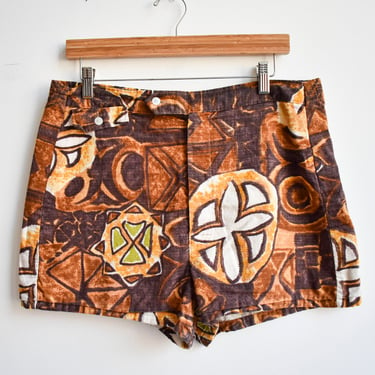 1960s Brown & Yellow Hawaiian Swim Trunks 