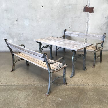 Vintage Child's Patio Table and Two Bench Set