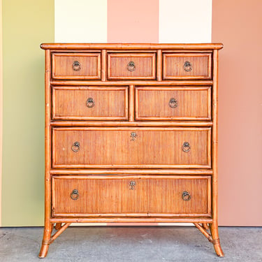 Island Style Pencil Reed Rattan Tall Chest