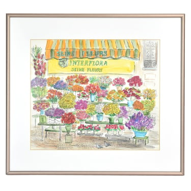 Vintage Paris Street Scene Painting Flower Shop Marcella Lewin Chicago artist 