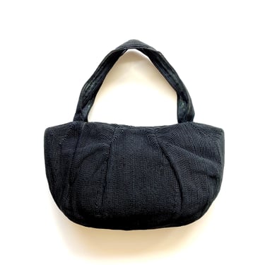 Vintage 40s Corde Black Textured Handbag // 1940s Purse Top Handle Bag 