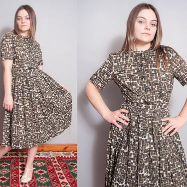 Vintage 1950's | Cotton | Printed | Patterned | Mid Century | New Look | Dress | M 
