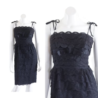 Vintage 1960s Black Lace Cocktail Dress 