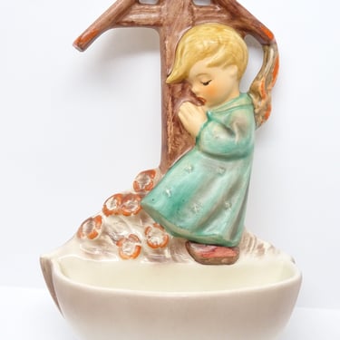 Vintage German Hummel Goebel Angel Shrine Holy Water Font #147, Hand Painted, Antique for Christmas Putz or Nativity Creche, Bee Trade Mark 