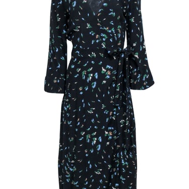 Ganni - Black Floral Long Sleeve Maxi Wrap Dress Sz 6