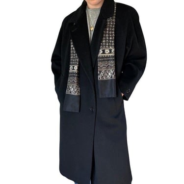 Vintage Forecaster Black 100% wool Trench Coat with Attached Scarf Sz 12 