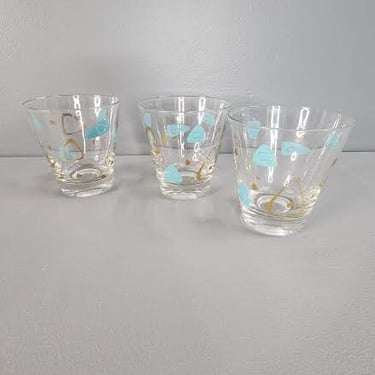 Set of 3 Federal Glass Amoeba Design Drinking Glasses 