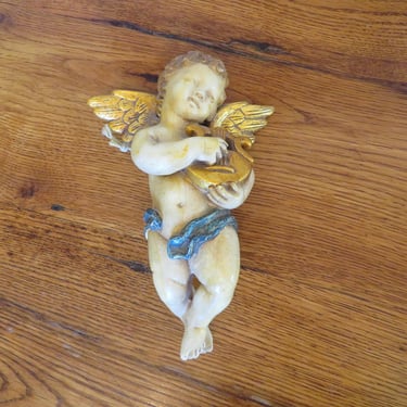 Vintage Hanging Cherub Angel Painted Chalkware 