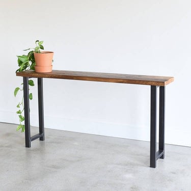 Quick Ship Industrial Console Table / Reclaimed Wood Entryway Table with H-Shaped Metal Legs 