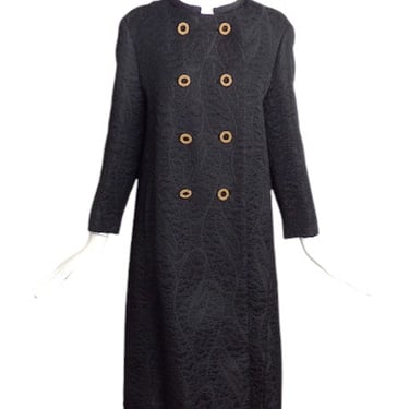 YVES SAINT LAURENT- 1960s Black Brocade Coat, Size 8