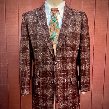 Gorgeous And Unusual 1950s Brown Tweed Shadow Plaid Sport Coat / Jacket By The Varsity Shop. 
