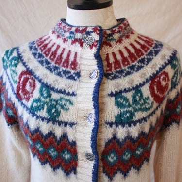 80s Woolrich Fair Isle Cardigan with Roses Size S / M 