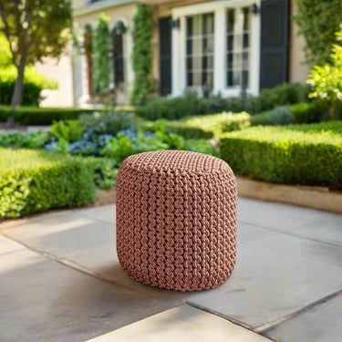 Wynne Boho Knitted Outdoor/ Indoor Pouf in Orange Recycled PET Polyester FFW258-683