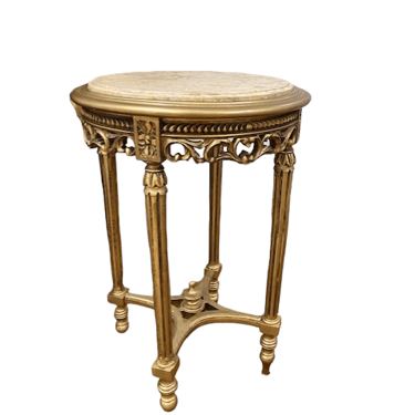 French Gilded Faux Marble Top Gueridon Round Accent Table DS227-5