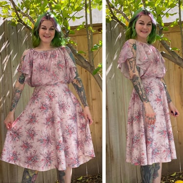 Vintage 1970’s Maeve Pink Floral Dress with Layered Top 