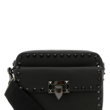 Valentino Garavani Man Black Leather Rockstud Crossbody Bag