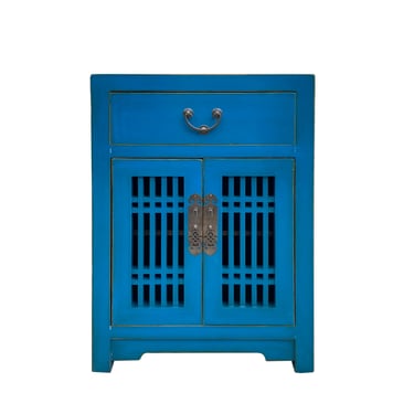 Distressed Bright Bice Blue Shutter Doors End Table Nightstand cs7495E 