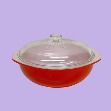 Vintage Pyrex Casserole with Lid Retro 1970s Mid Century Modern + Friendship Pattern #024 + Size 2 Quart + Oval + Red Ceramic + MCM Cookware 