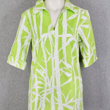 J. McLaughlin Lime Green Bamboo Tunic - Palm Beach - Resort Wear -Tiki Shirt, Tropical, Loungewear 