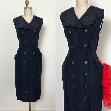 Vintage 1950s Dress 50s Rayon double breasted Wrap dress 