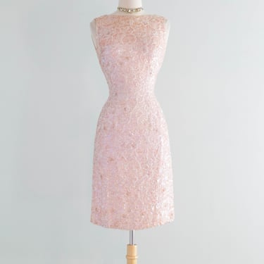Glamorous 1960's Gene Shelly Shimmering Aurora Pink Sequin Cocktail Dress / Small