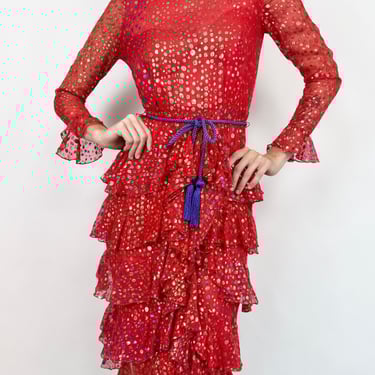 On The Dot Bill Blass Chiffon Cocktail Dress