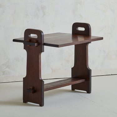 Brutalist Dark Wood Side Table, Mid 20th Century