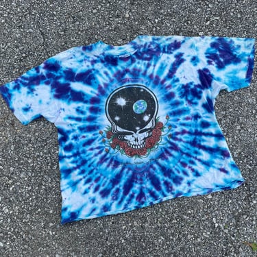 Authentic original vintage 1987 GRATEFUL DEAD Space Your Face concert band tshirt | tie dye skull graphic tee, L cropped 
