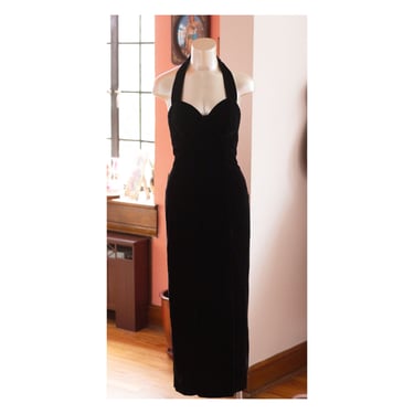 Vintage Black Velvet Halter Dress by RAMPAGE - 1990s - Sexy LBD, Little Black Dress 