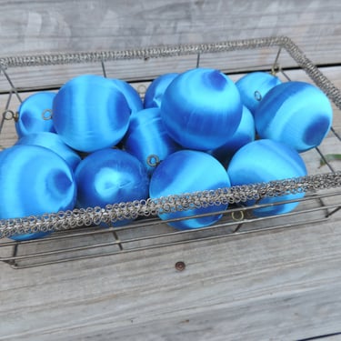 satin Christmas ornaments vintage silky kitsch blue spun balls set of six 