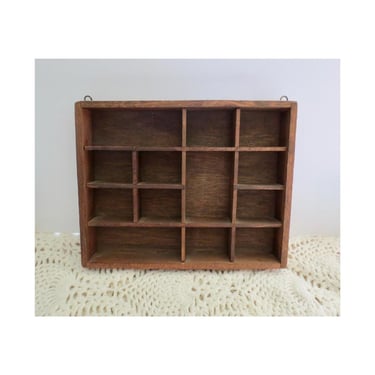 Vintage Wood Curio Display Shelf - Hanging Miniature Trinket Divided Wooden Tray 