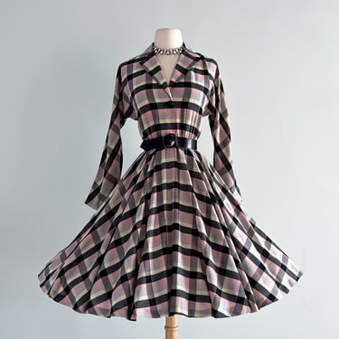 Adorable 1980's Cotton Plaid Picnic Dress / Sz M