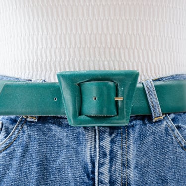 green leather belt | 80s 90s vintage new wave geometric statement belt 