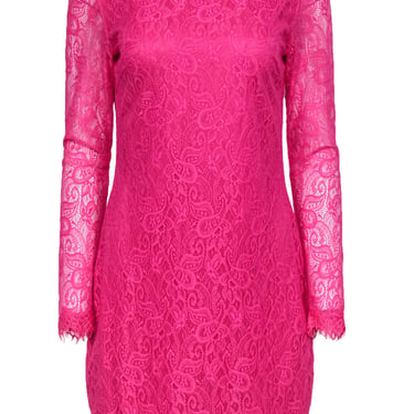 Alexia Admor - Hot Pink Lace Long Sleeve Sheath Dress Sz M