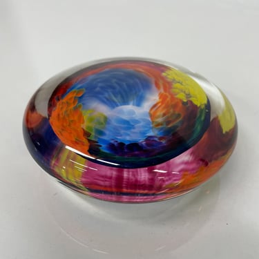 Vintage Art Glass Psychedelic Sea of Color Modern Paperweight 1970s 