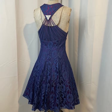 80s Vintage Dress Purple Lace Crinoline Madonna New Wave rhinestone S 