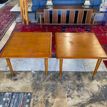 Mid Century Danish Teak Side/End Tables with Smoked Glass Tops