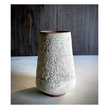 SHIPS NOW- Ceramic Stoneware Cylinder Vase w Textural White Crater Glaze - minimalist neutral rustic modern utensil holder vase for flowers 